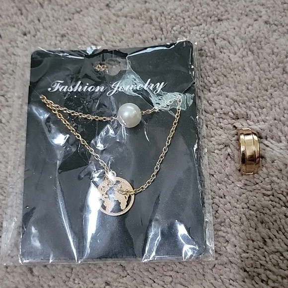 Fashion Jewelry Necklace and Ring Set - Gold Color