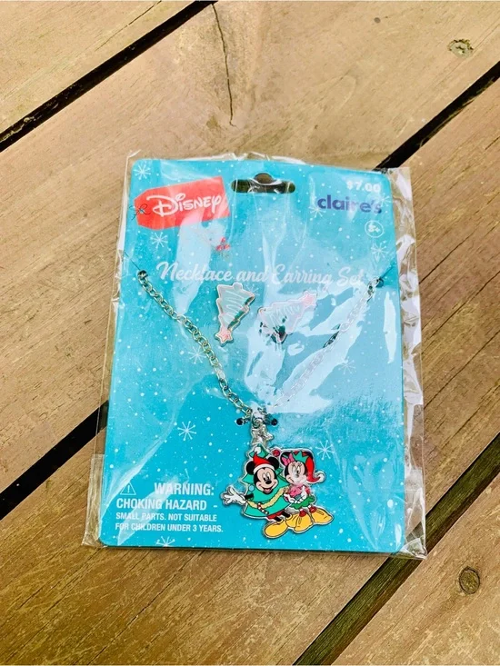 Disney Mickey & Minnie Holiday Necklace and Earrings Set - Green, Red, Yellow
