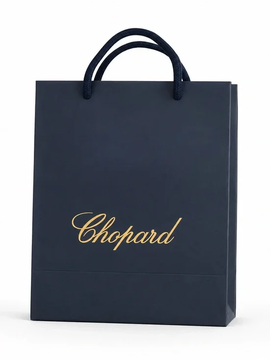Chopard Luxury Boutique Shopping Gift Bag Navy Gold Logo Authentic Paper Medium