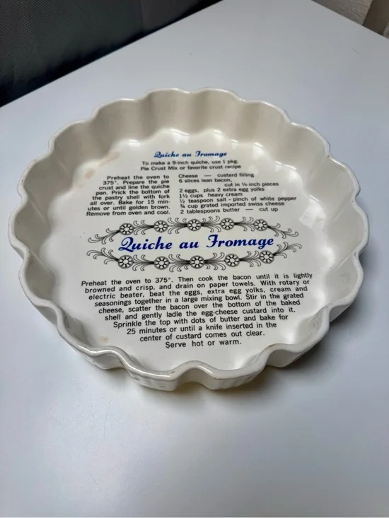 Quiche au Fromage Ceramic Quiche Dish in Cream, California Pottery