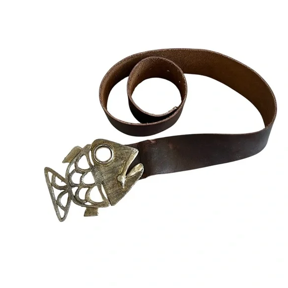 Brown Leather Belt with Fish Buckle