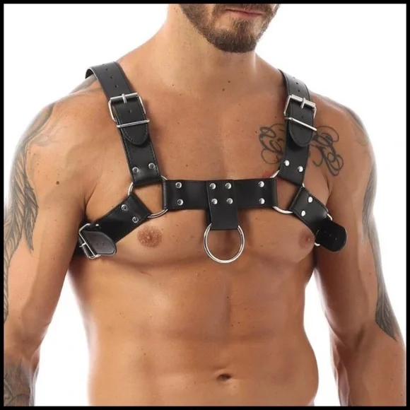 Men's Faux Leather Chest Harness Adjustable BDSM Punk Clubwear Cosplay Costume