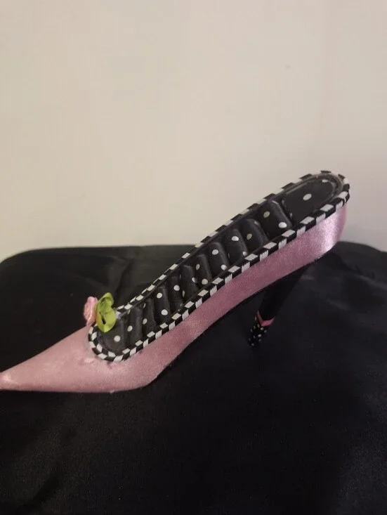 Pink Satin Polka Dot Accent Decorative Ring Holder