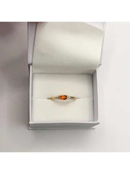 Natural Fire Opal Diamond Solid 14K Yellow Gold Stud Ring Size 7.5