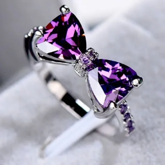 ✨💜 Cute  Bow Knot Purple Zircon Ring ✨ 💜 ✨