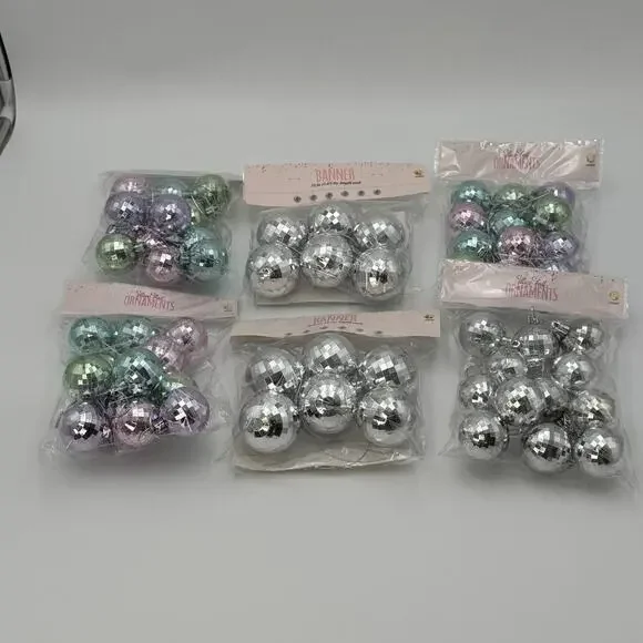 Bullseye Disco Ball Christmas Ornaments 12 Count‎ w 72” Banner Lot of 6 NEW