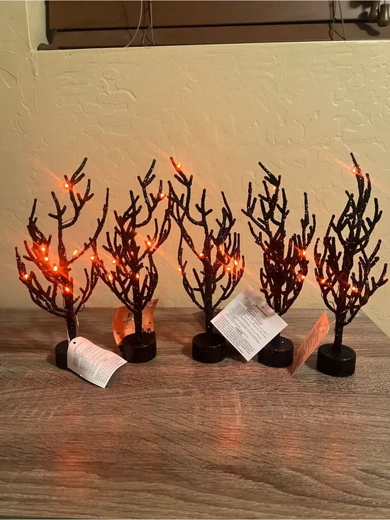 Target Bullseye Halloween Spooky Black Orange Sparkle LED Light 7” Trees NWT