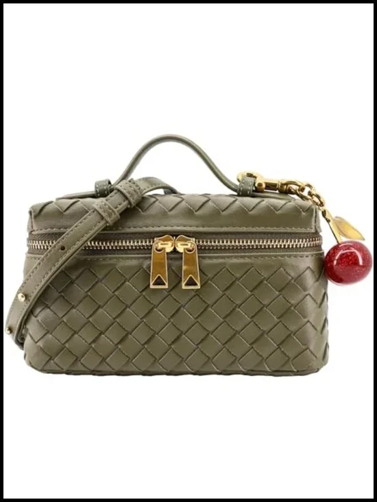 Woven Box Crossbody Bag Mini Top Handle Clutch Purse Vanity Bag with Cherry