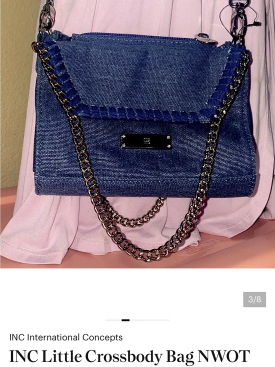 INC International Concepts Denim Blue Chain-Accent Crossbody Bag