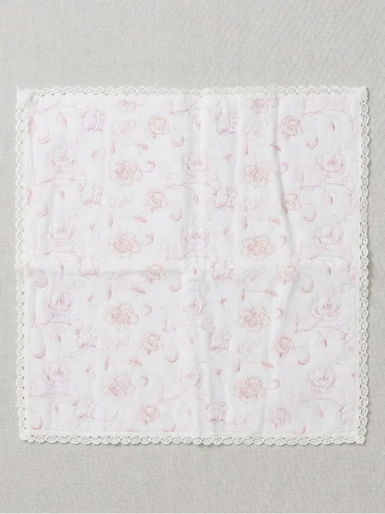 Mario Valentino Vintage Pink Rose Embroidered Cotton Handkerchief Hand Towel