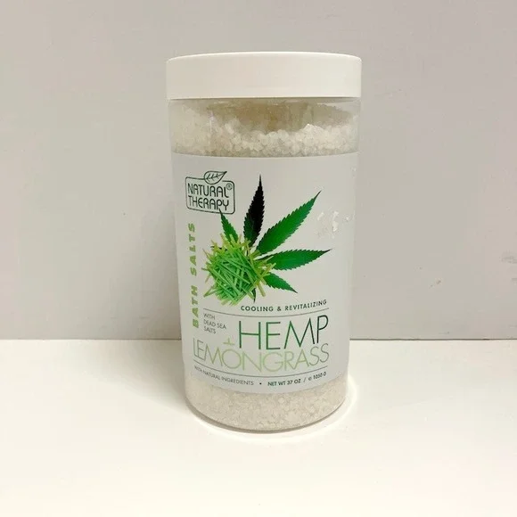 Natural Therapy Hemp Lemongrass Bath Salts NEW 37oz Jar‎ Natural Ingredients