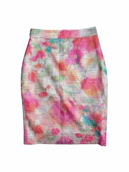 Kate Spade Floral Pencil Skirt Size 2 Metallic Tweed Watercolor Pink Gold NWOT