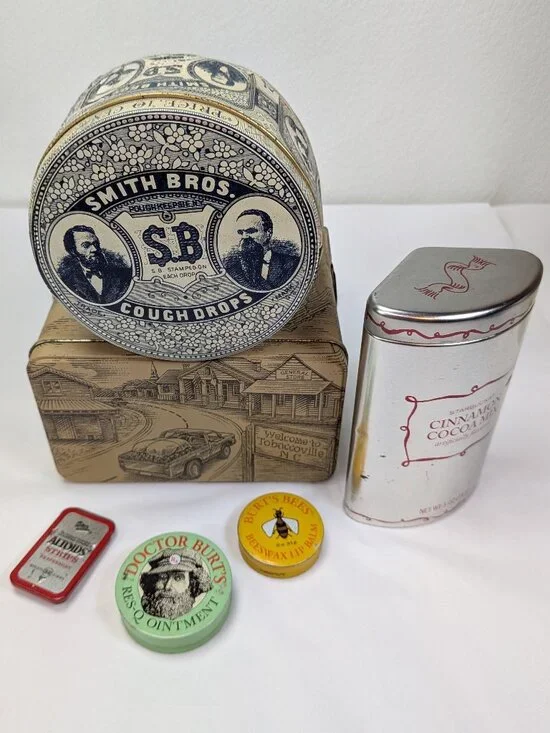 VTG General Store (6) Metal Tins Bundle Smith Bros Doral Burt’s Bees Starbucks