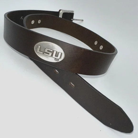 LSU Tigers Genuine Leather Concho Belt Brown Size 32 Silver Logo SEC Football