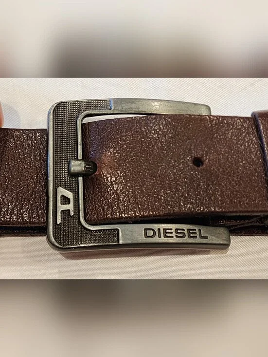 Diesel Brown Leather Belt with Branded Metal Buckle