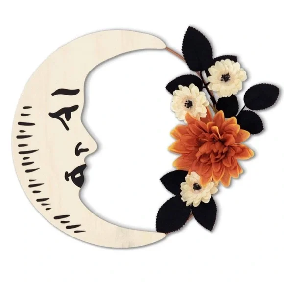 TARGET NWT Halloween novelty fall wreath moon with flowers