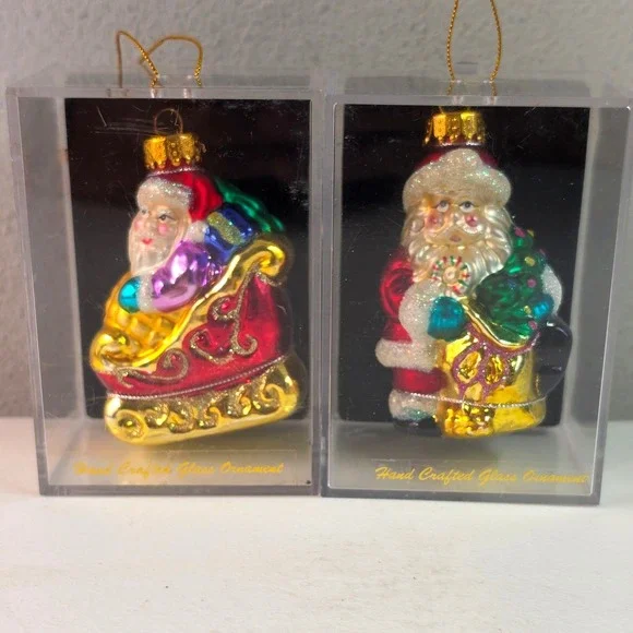Target Santa Christmas Glass Ornaments Multicolor Sleigh 2004 Set of 2
