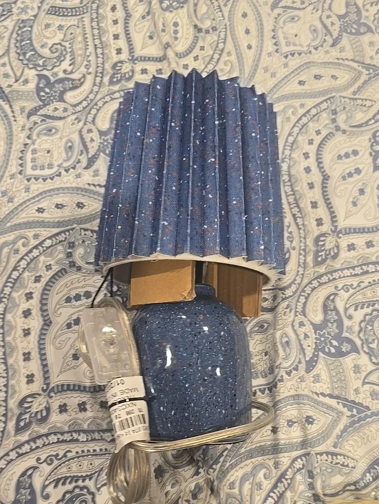 New Blue Speckled Table Lamp with Pleated Shade