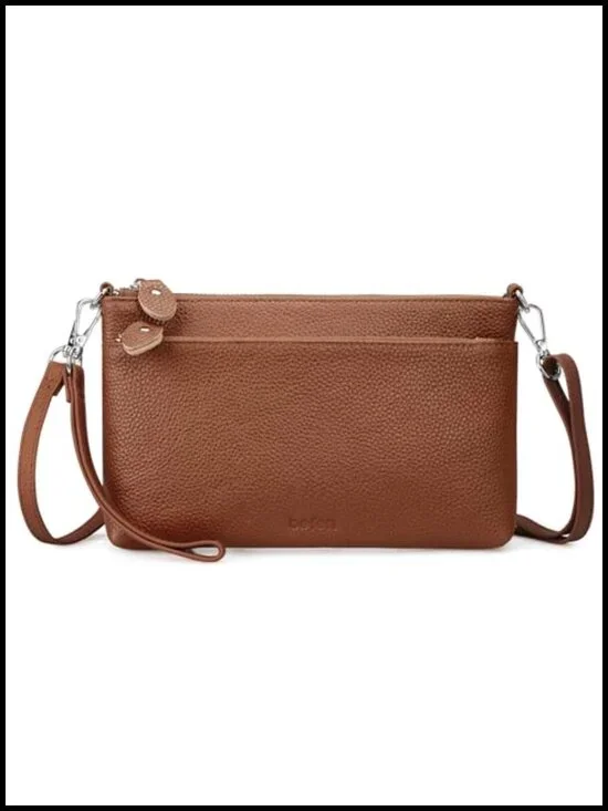 Genuine Leather RFID Blocking Crossbody Wristlet Clutch Purse
