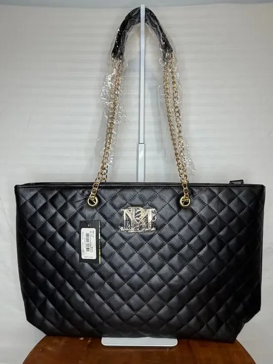 Badgley Mischka Large Quilted Tote MSRP $129 NWT Black Vegan Leather (#2)