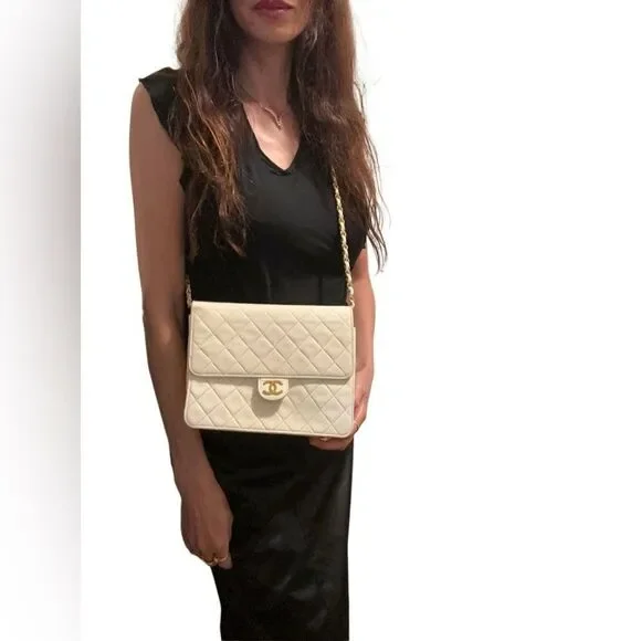 Chanel Cream Gold Quilted Crossbody Bag