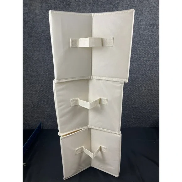 Set of‎ 3 Cream Fabric Drawer Organizers Collapsible 7-Slot Closet Storage Bins