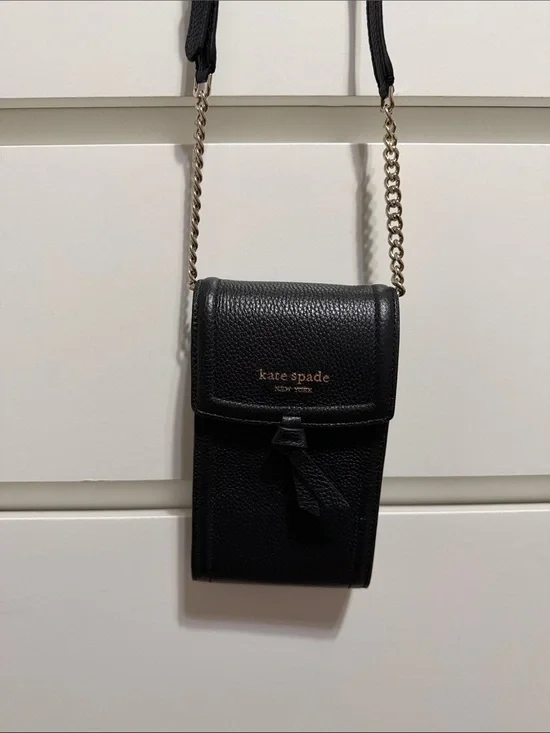 Kate Spade Black Phone Pouch Pebbled Leather Crossbody- Brand New