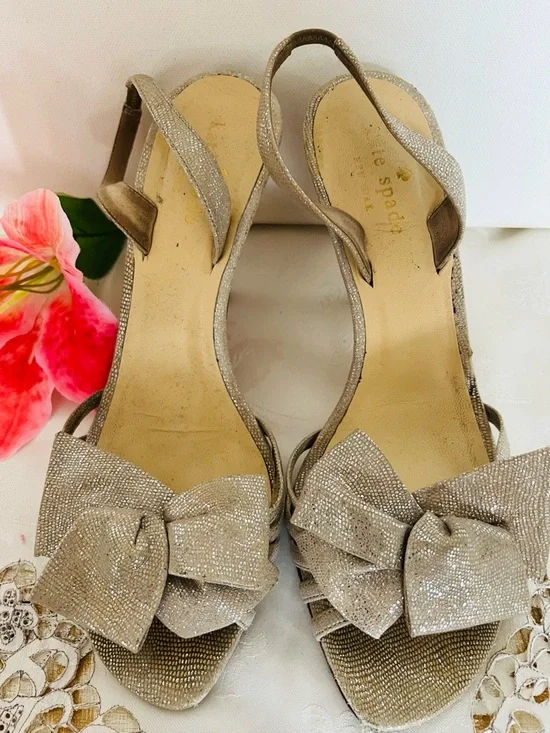 kate spade Champagne Glitter Bow Slingback Heels
