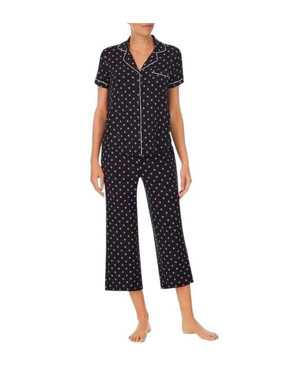 Heart Clover Print Jersey Knit Cropped Coordinating Pajama Set