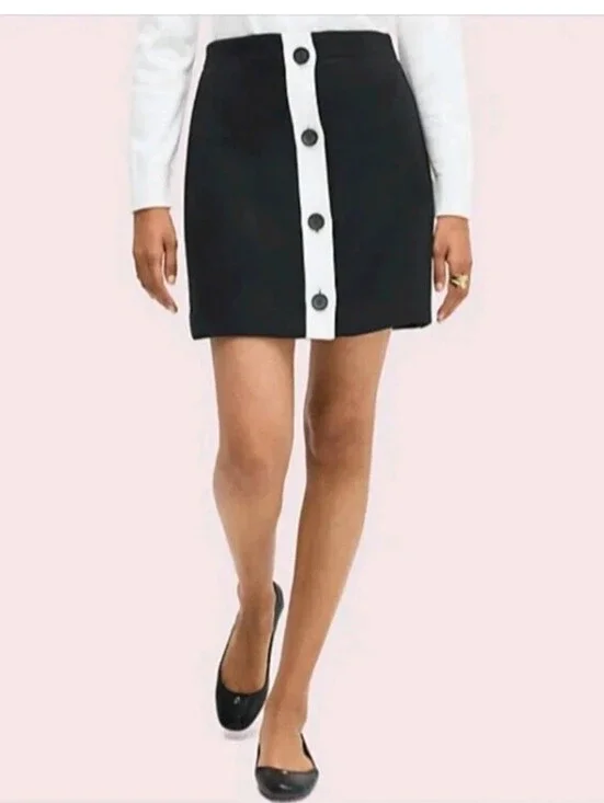 kate spade Black Mini Skirt with White Center Button Placket SZ 10 New No Tags