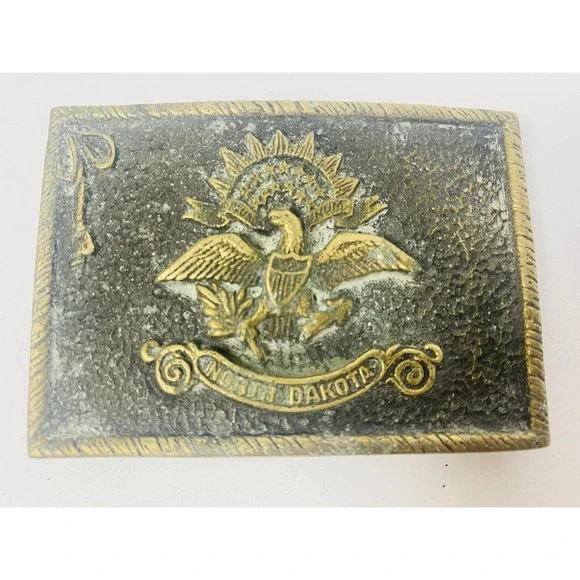 Solid Brass North Dakota‎ Eagle Belt Buckle Vintage 13 Stars Buckle Works