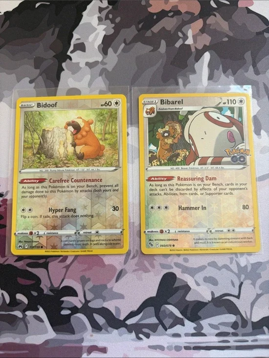 🦫 Bidoof & Bibarel Evolution Pokémon Card Lot | 2 Reverse Holo Cards ✨5/$25✨
