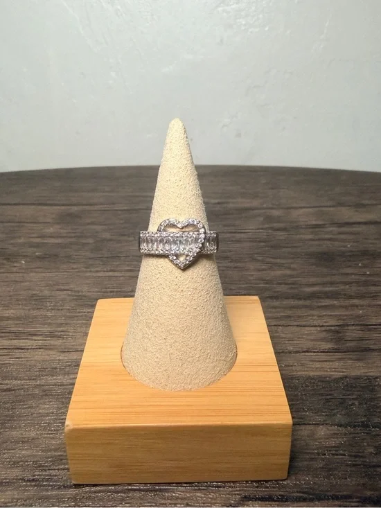 Heart Accent Silver Crystal Ring - Silver