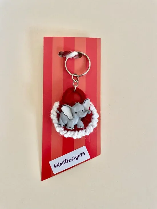 Crochet Little Elephant Keychain Charm, Handmade Backpack Charm