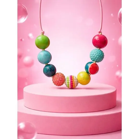 NWOT - Toddler/Girls Adjustable Beaded Necklace - Yellow Green Blue Red