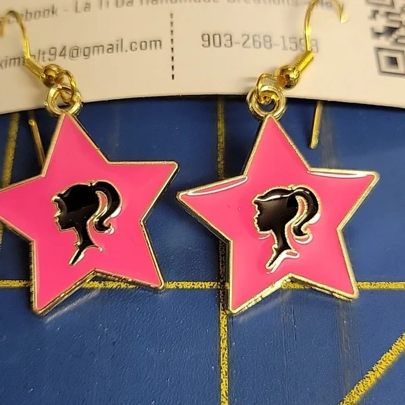 Barbie Dangle Star Earrings Pink