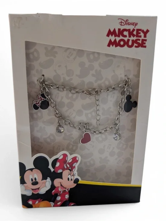 Disney Mickey & Minnie Mouse Charm Bracelet Silver Tone Heart NIB