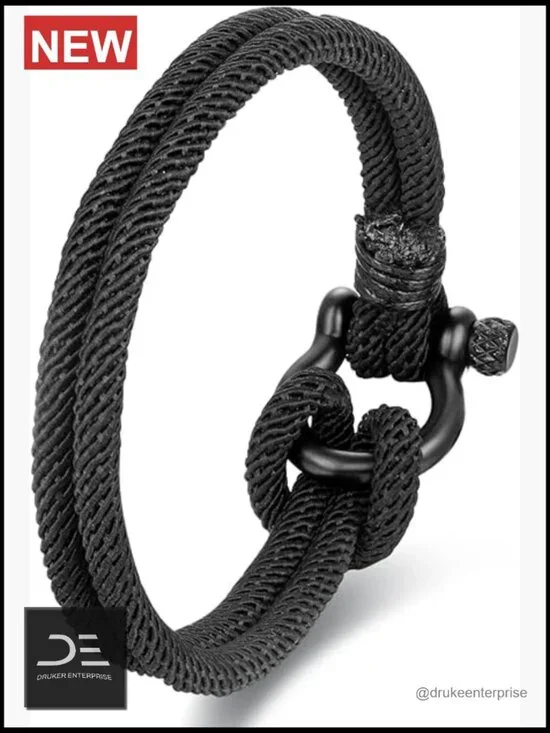 Nautical Sailor Rope Wrap Bracelet Stainless Steel Nylon Bangle
