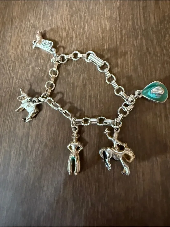 Child Sized Bracelet 6” Western Cowboy Horse Hat Charms Vintage