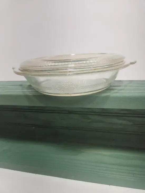 Vintage Clear Pressed Glass Individual Casserole Dish w/ Handles Embossed Floral