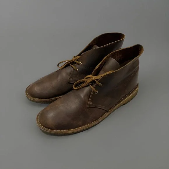 Clarks Mens Bushacre Lace Up Brown Oiled Leather Chukka Desert Boot Shoe 13