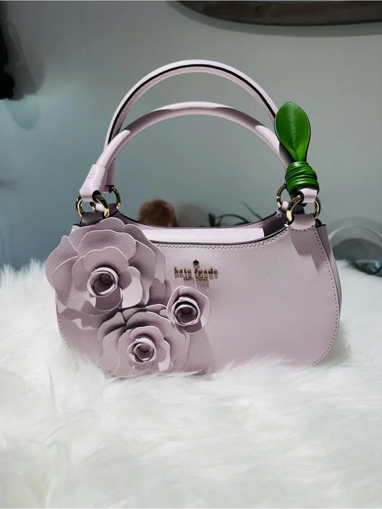 🌸 Kate Spade Nova Floral Appliqué Crescent Shoulder Bag Soft Lavender KL938