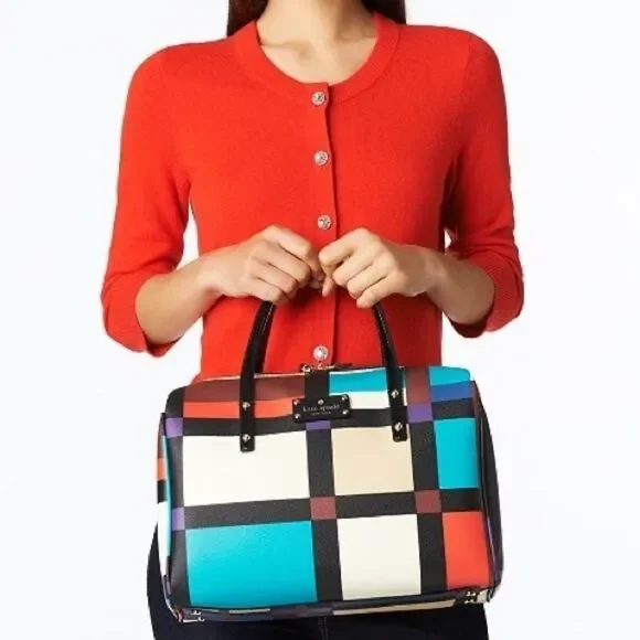 Kate Spade Perry Street Shawna handbag colorblock handbag leather plaid