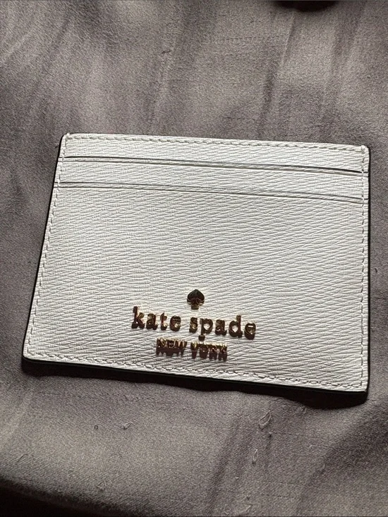 kate spade White Leather Card Case with Gold Logo