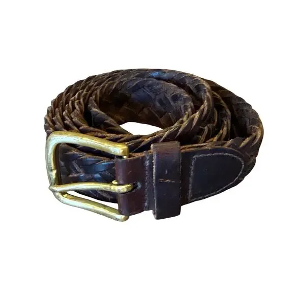 NORDSTROM Brown Leather Braided Belt w/ Brass Buckle Men size 44