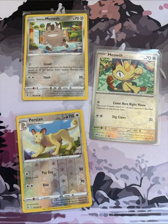 🐱 Meowth, Galarian Meowth & Persian Pokémon Card Lot | 3 Reverse Holo ✨5/$25✨