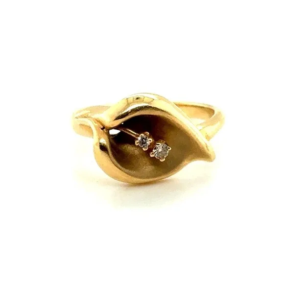 Franklin Mint 14k Yellow Gold Diamond Calla Lily Ring-Vintage