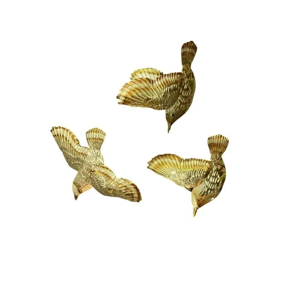Set‎ of 3 Brass Flying Birds Wall Decor Metal Sculptures Swallow Trio Embossed