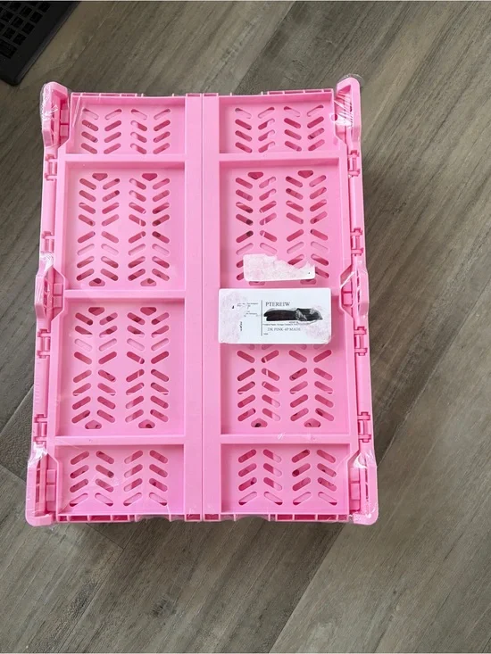 Pink Foldable Plastic Storage Crate - Durable Home Organizer