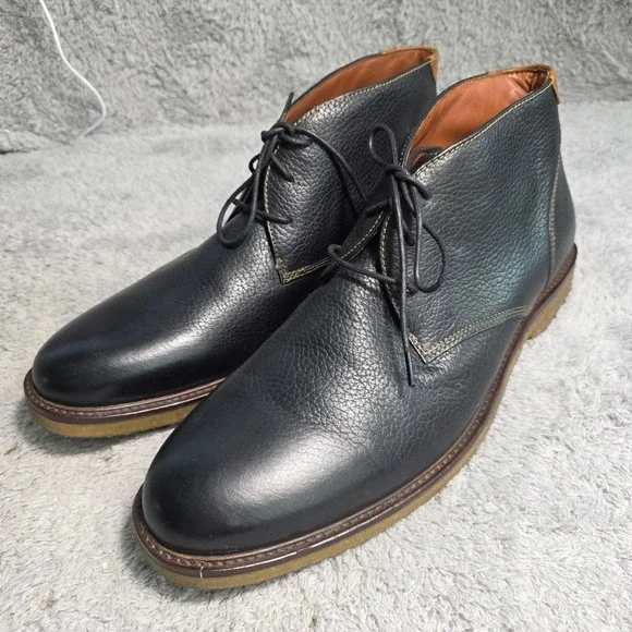Johnston & Murphy Chukka Boots Black Pebbled Leather Sheepskin Mens 14 Excellent